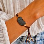 onyx x chocolate leather tag bracelet