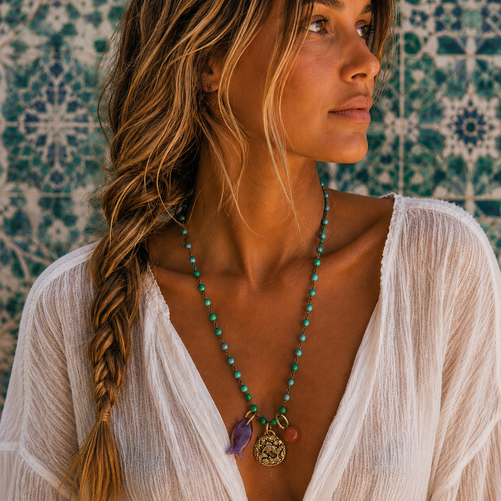 green exotic charms necklace