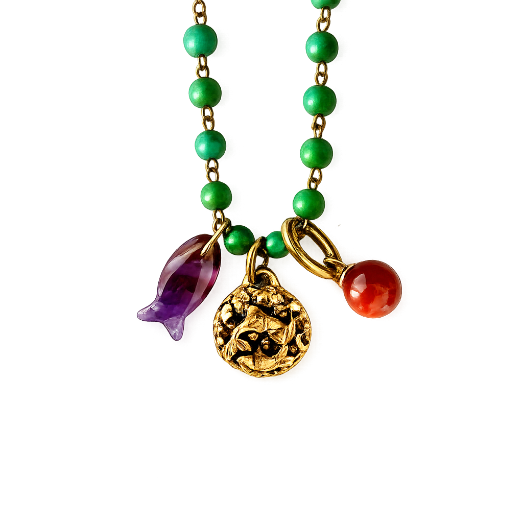 green exotic charms necklace