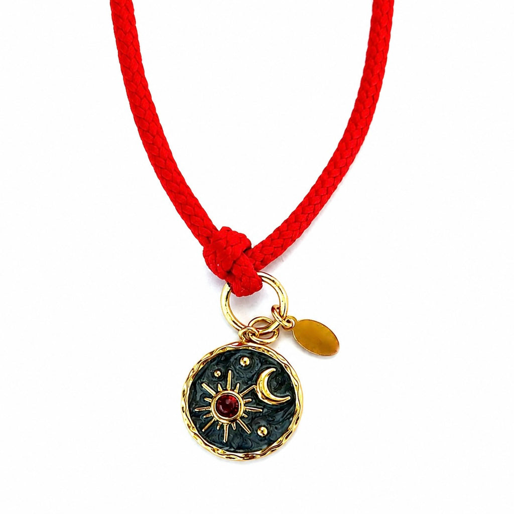 red cord sun and moon necklace
