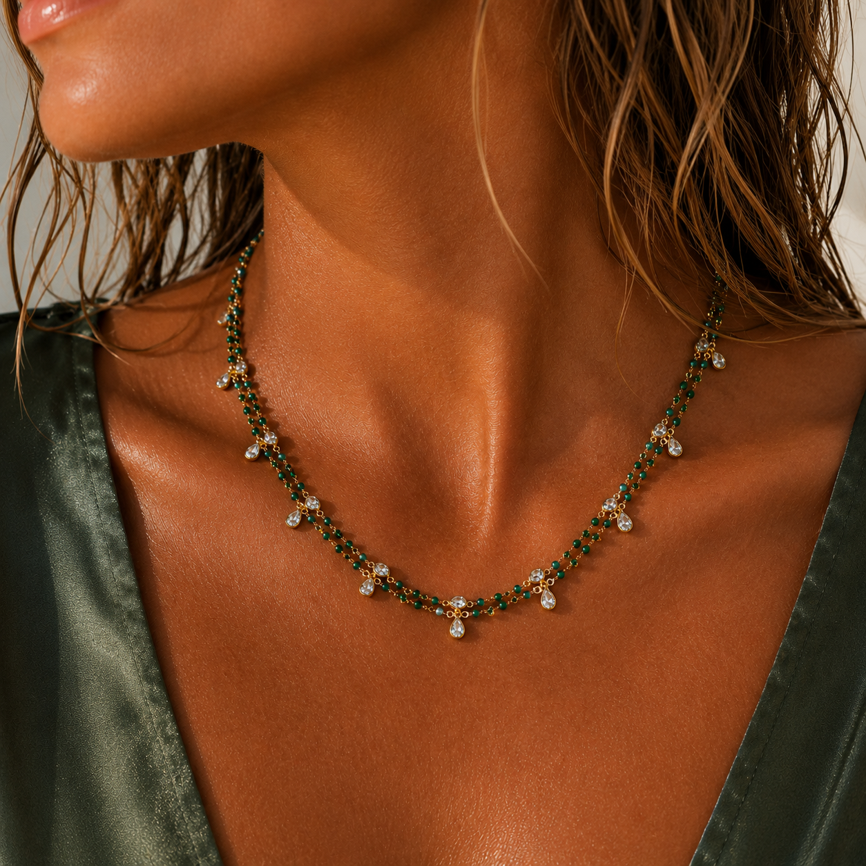 dangling drops jade chain necklace