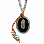 black oval locket silver necklace