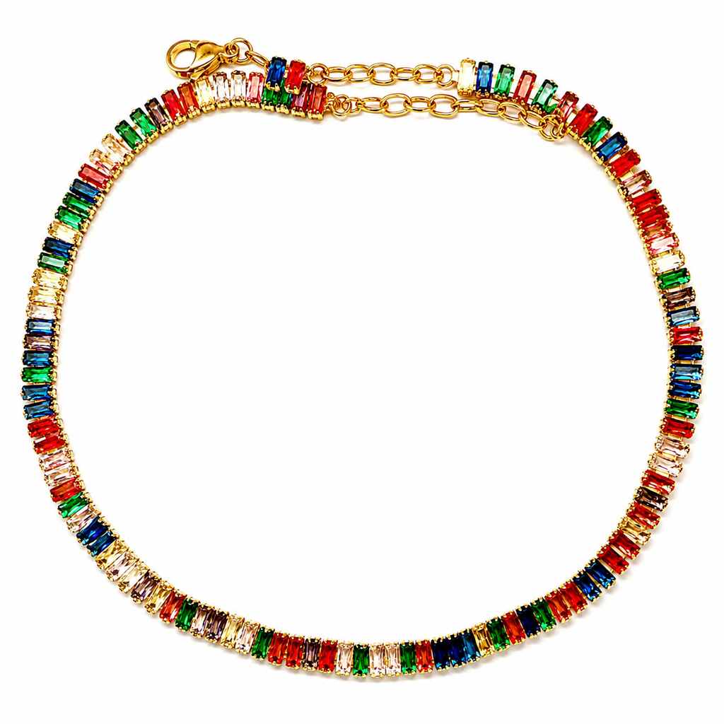 rainbow baguette choker necklace