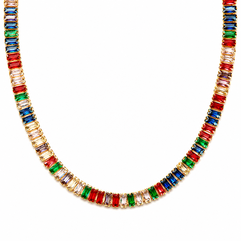 rainbow baguette choker necklace