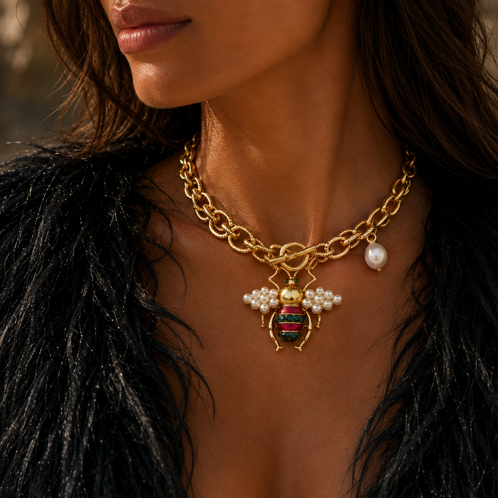 bumble bee and links chain necklace
