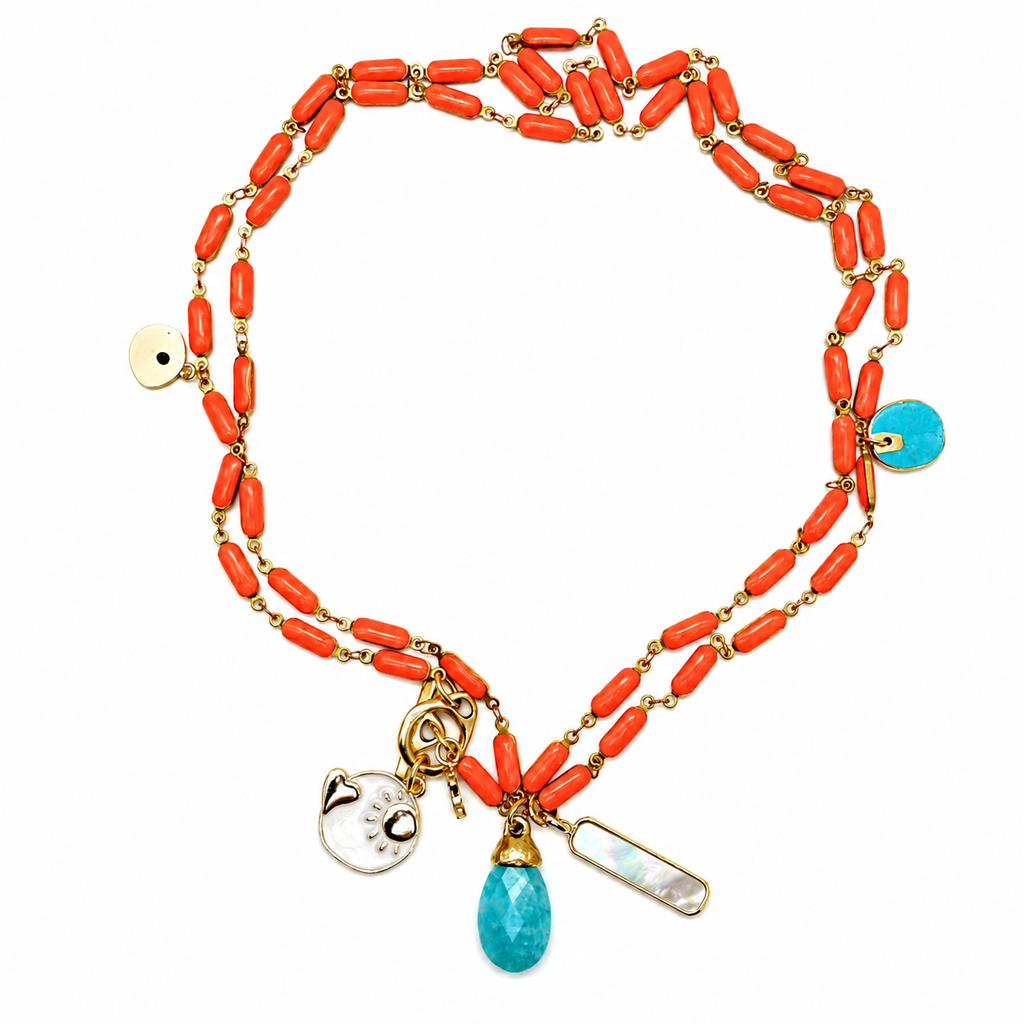 orange enamel charm necklace