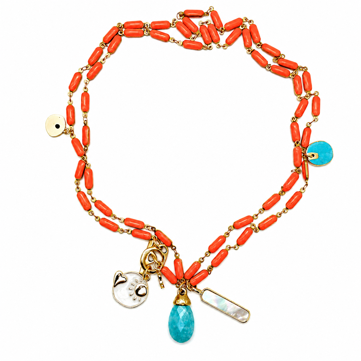 orange enamel charm necklace