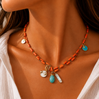 orange enamel charm necklace