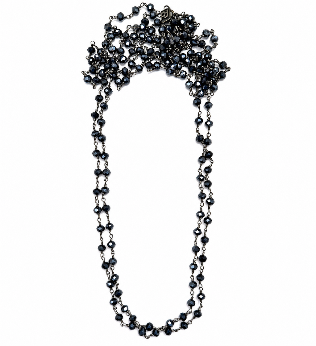 long dainty blue pyrite necklace