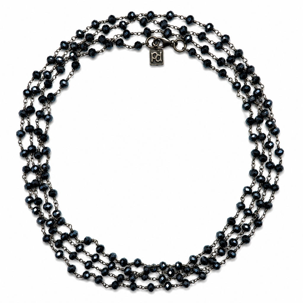 long dainty blue pyrite necklace