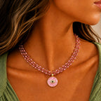pink shimmer pyrite necklace
