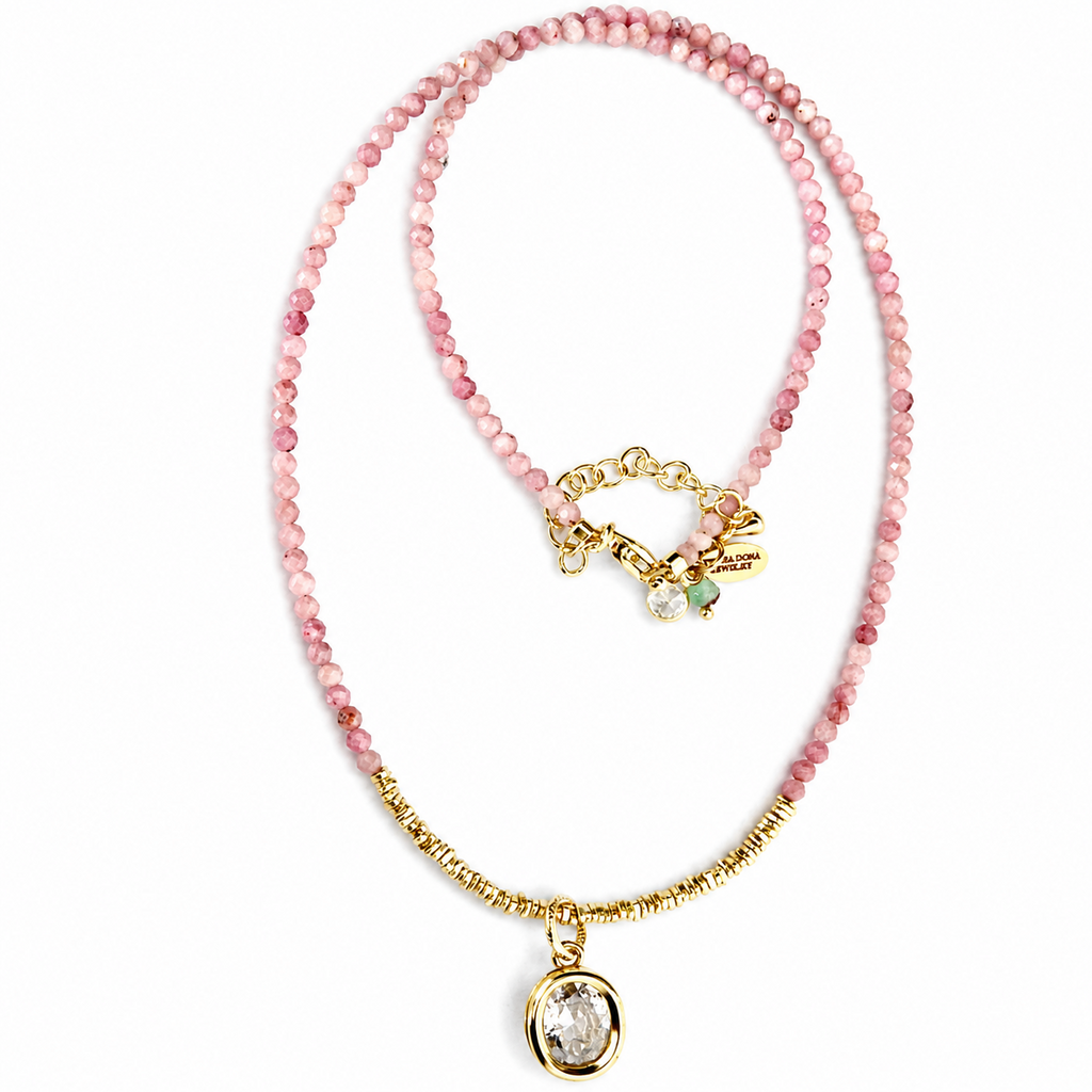 handcrafted gemstone necklace choker with crystal pendant