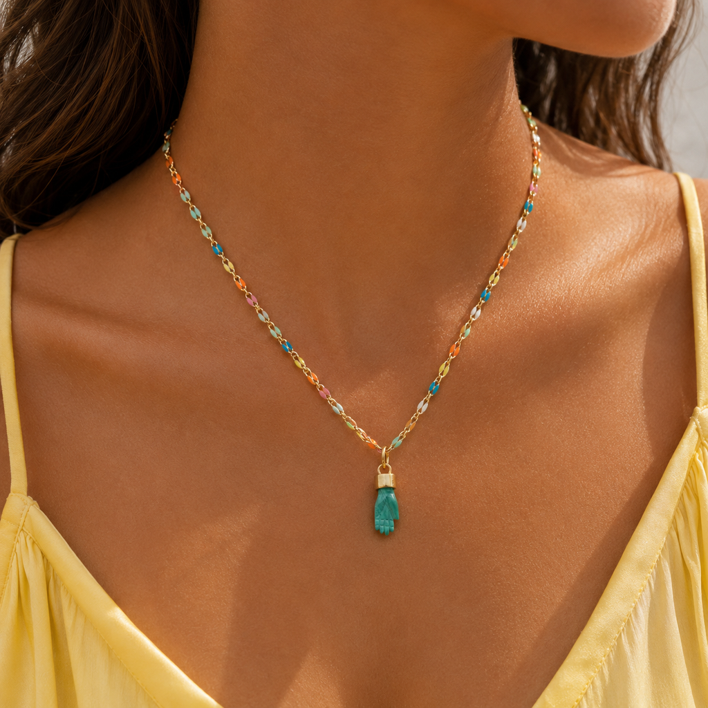 happy jade hand necklace