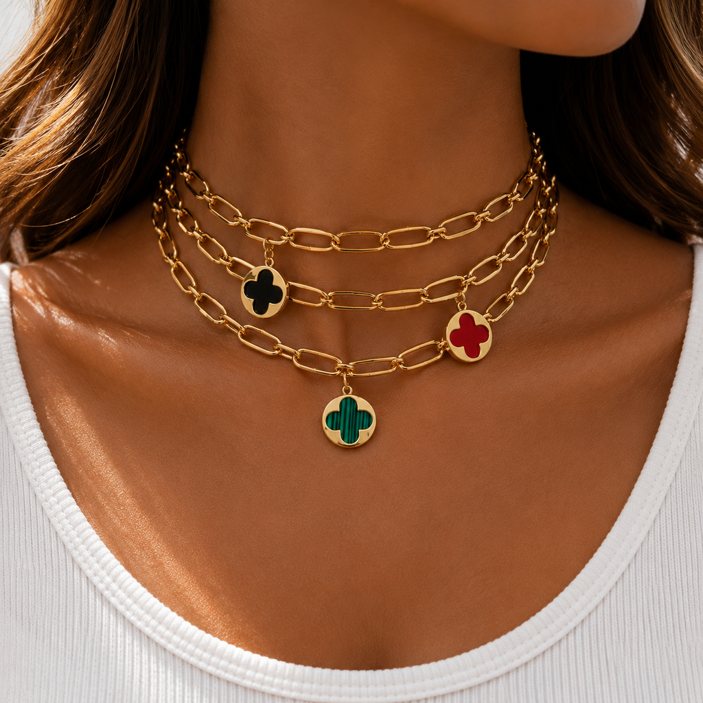 clover circle x link chain necklace