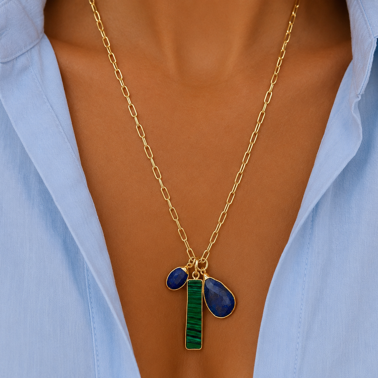 three gemstones necklace