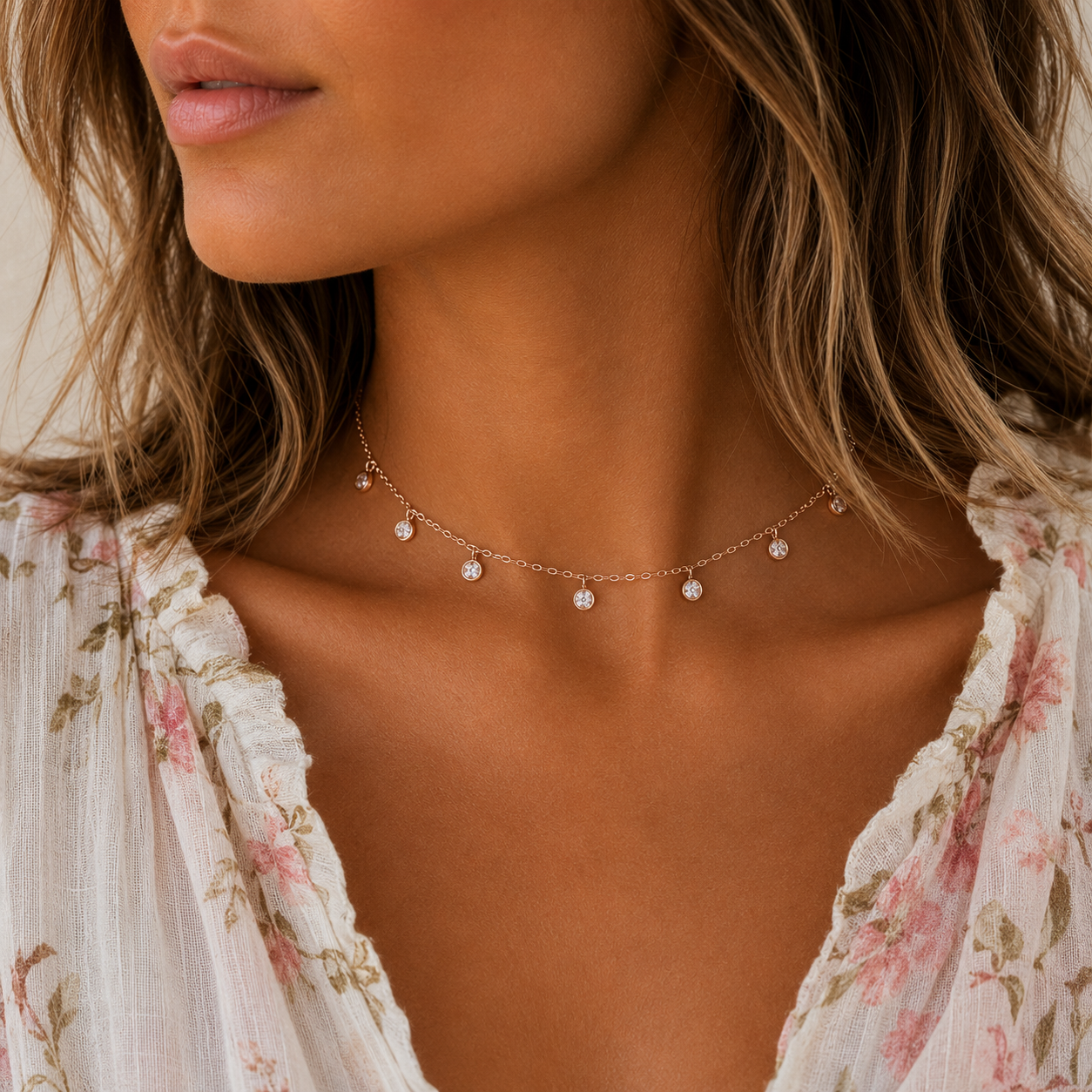 dainty rose sparkle dots necklace