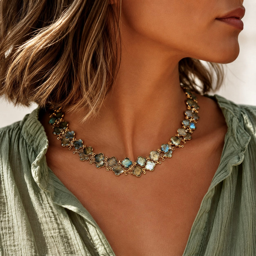 labradorite clover necklace