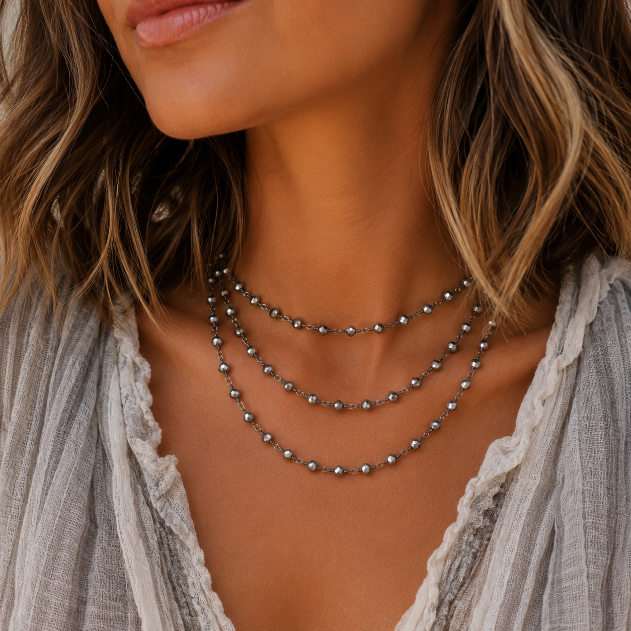 long dainty silver pyrite necklace