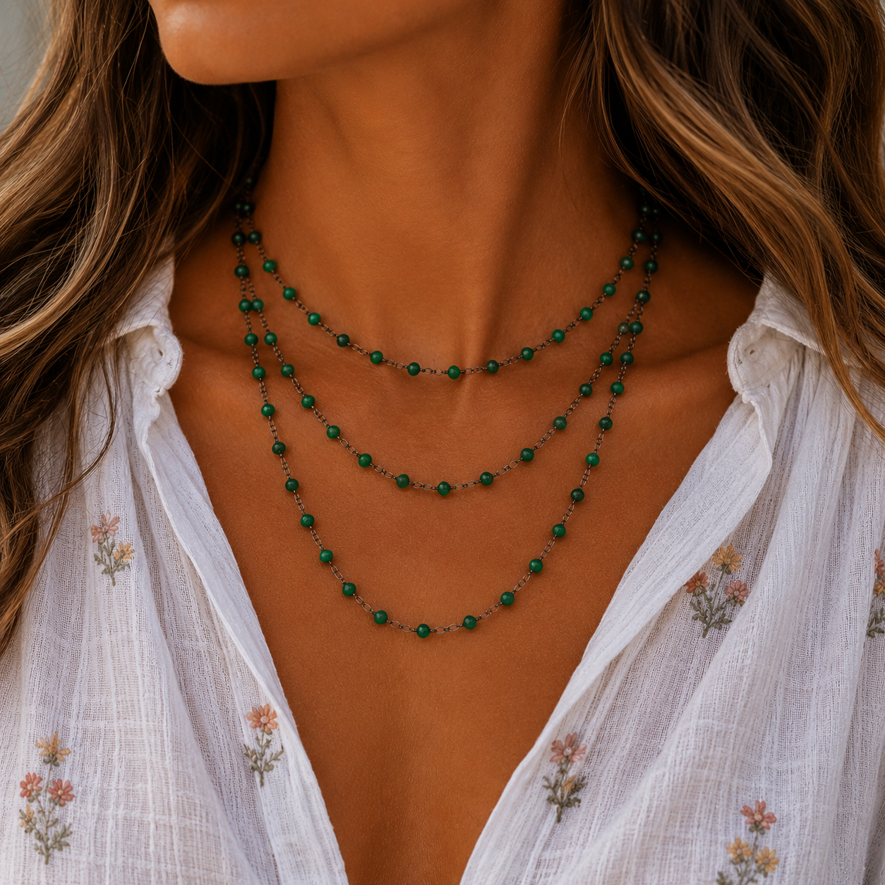 long dainty jade chain necklace