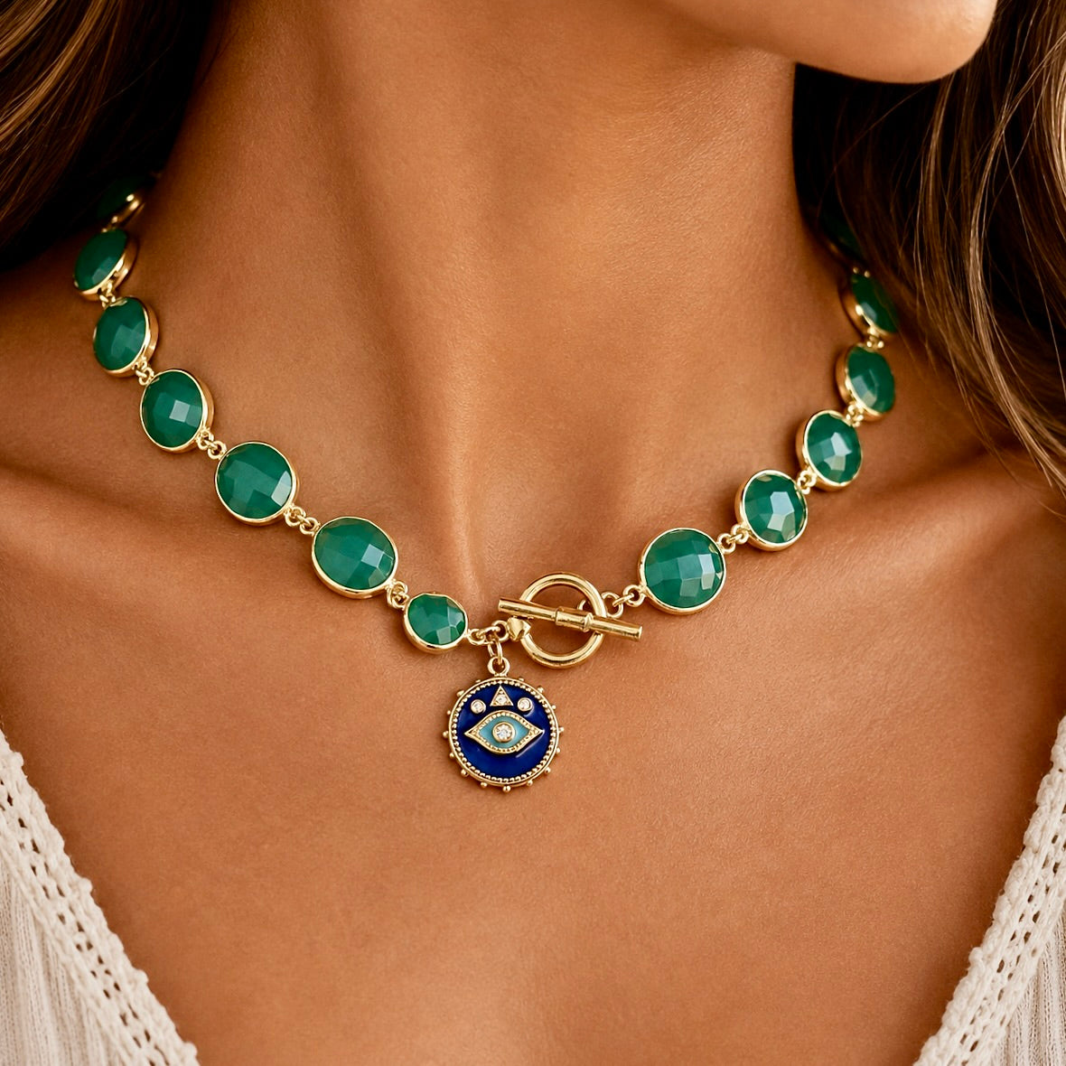 agate x evil eye charm necklace