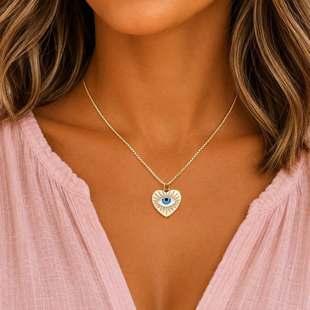 heart x evil eye pendant necklace