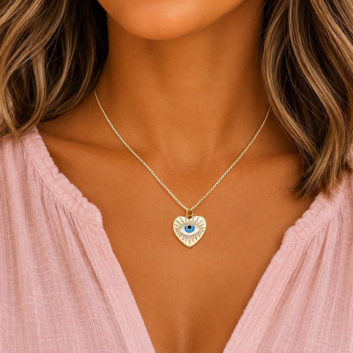 heart x evil eye pendant necklace