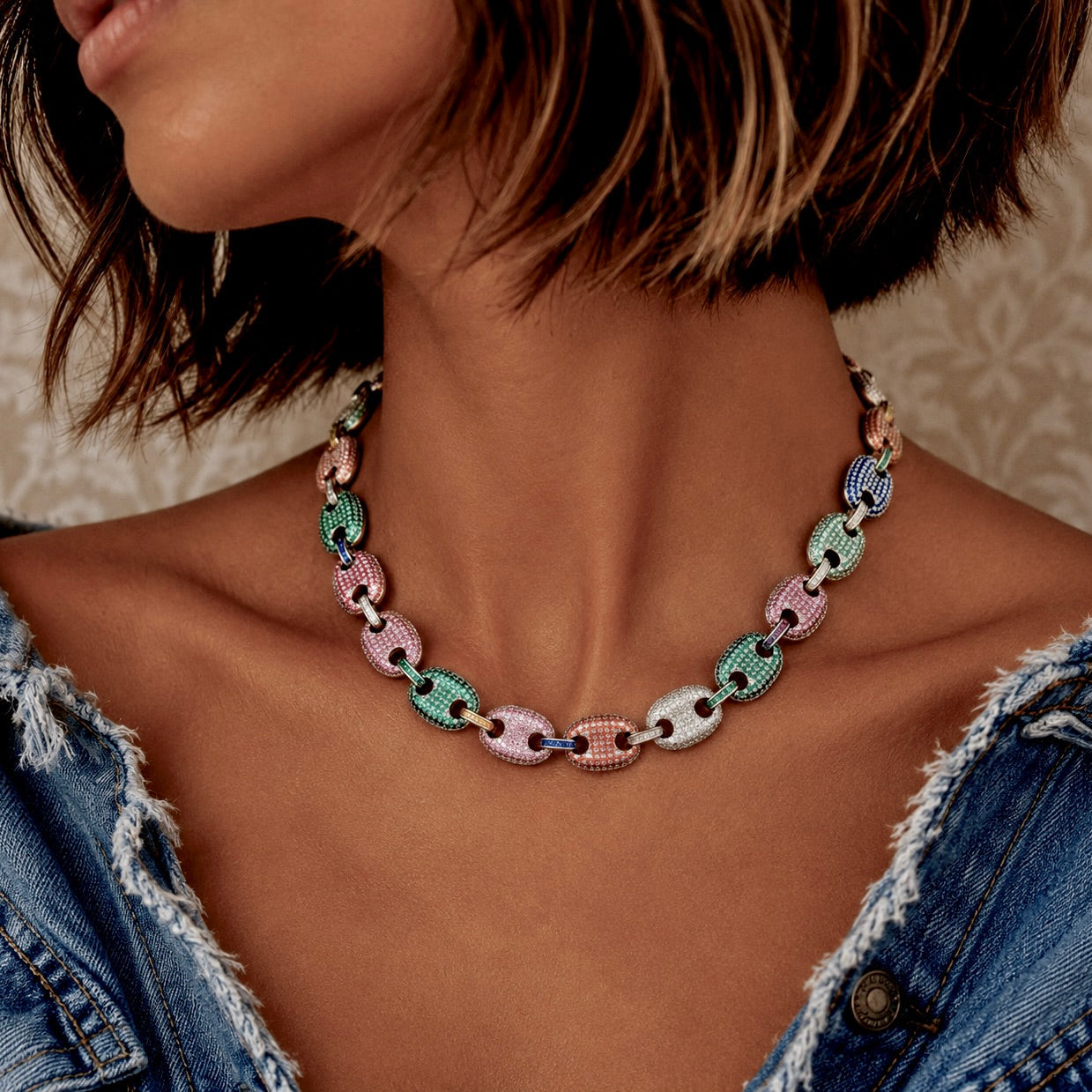 rainbow guchee links necklace