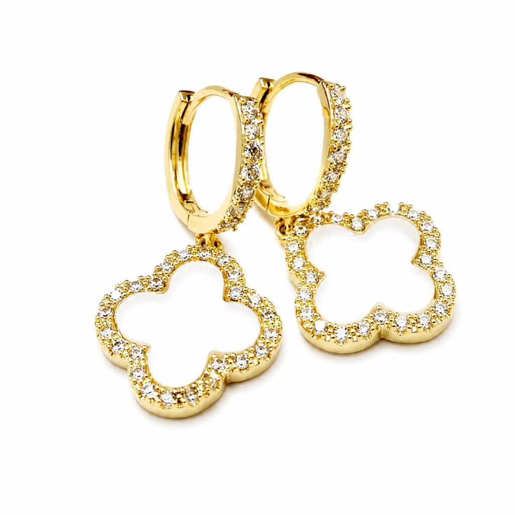 dangling bling clover earrings