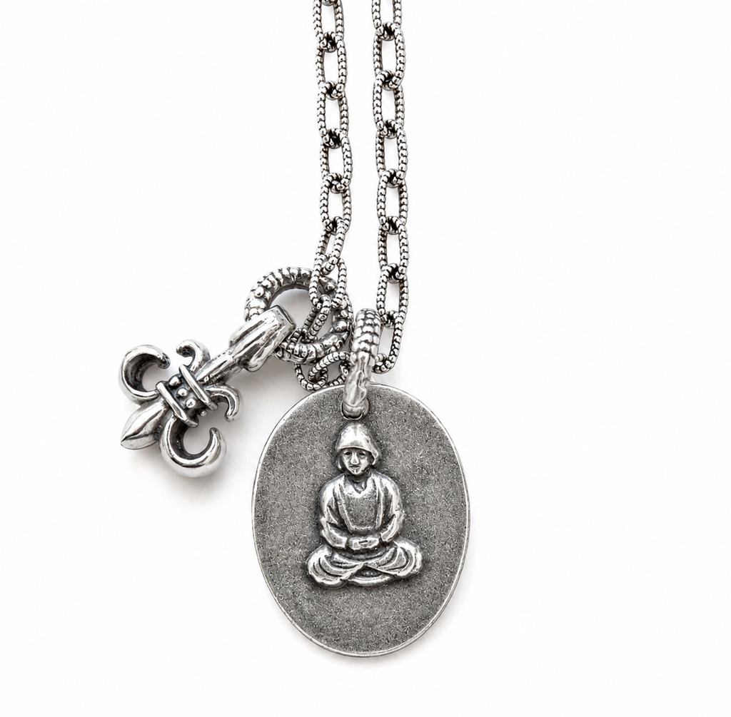 fleur de lis x buddha mens necklace