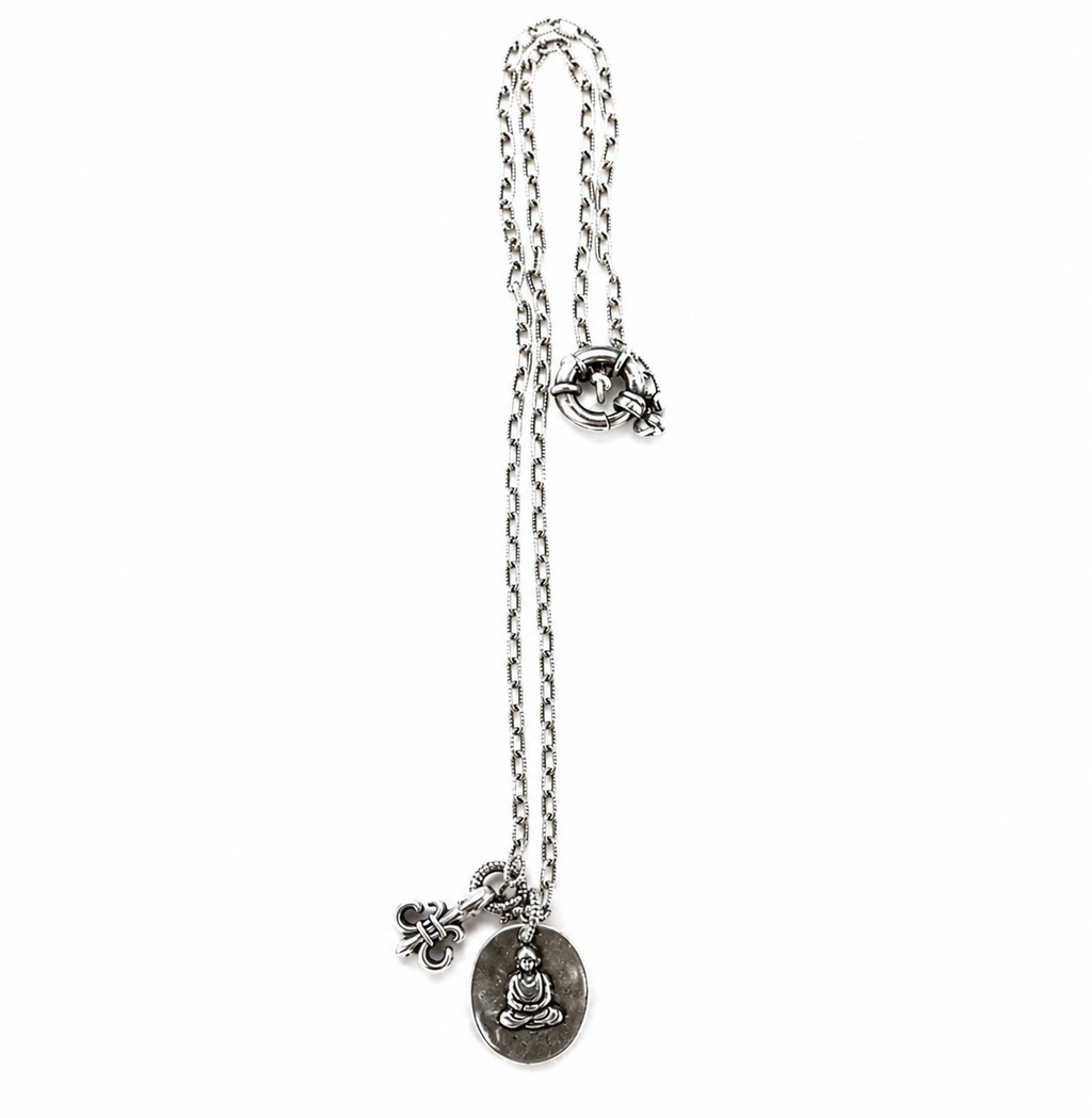fleur de lis x buddha mens necklace