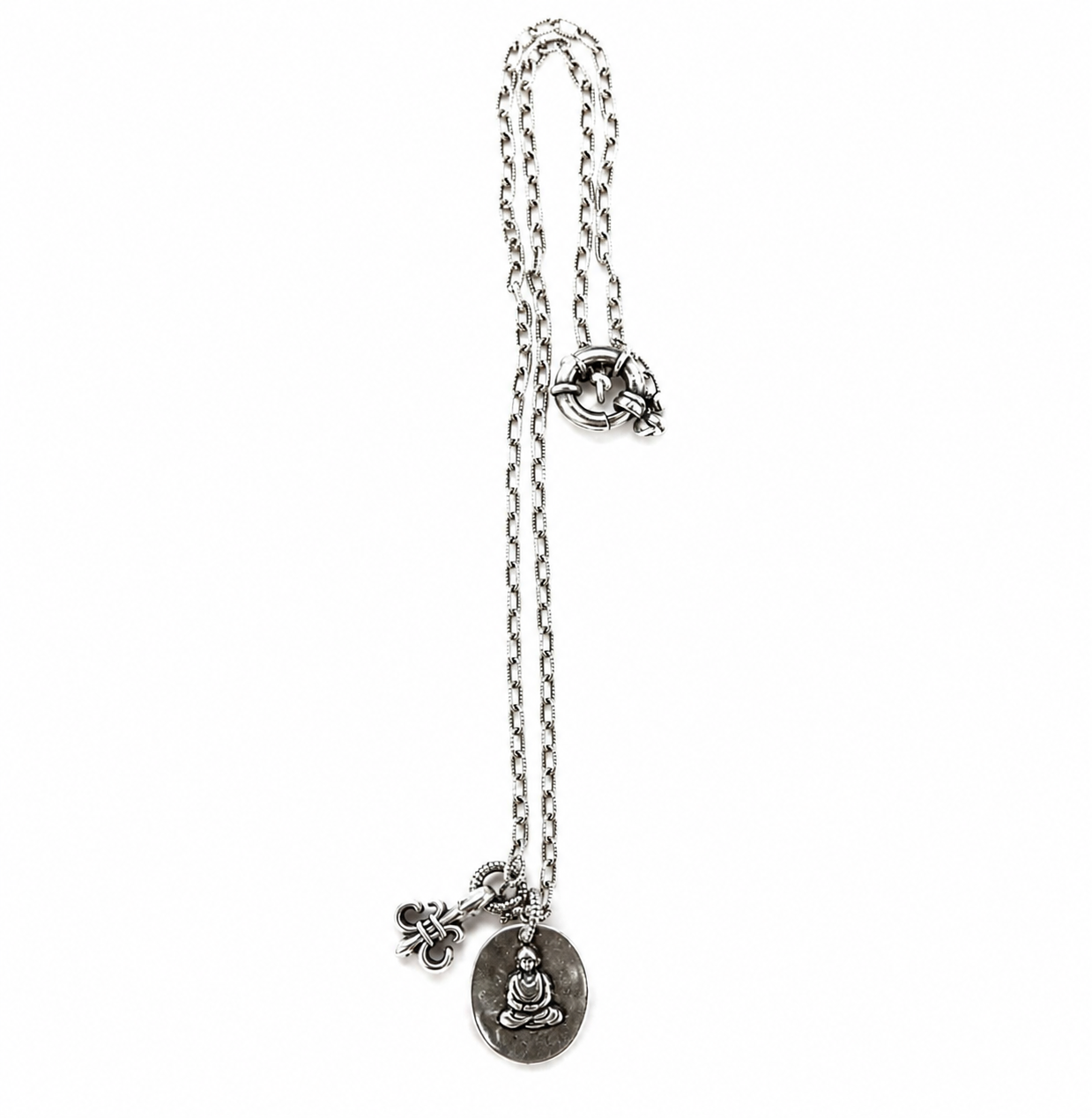 fleur de lis x buddha mens necklace