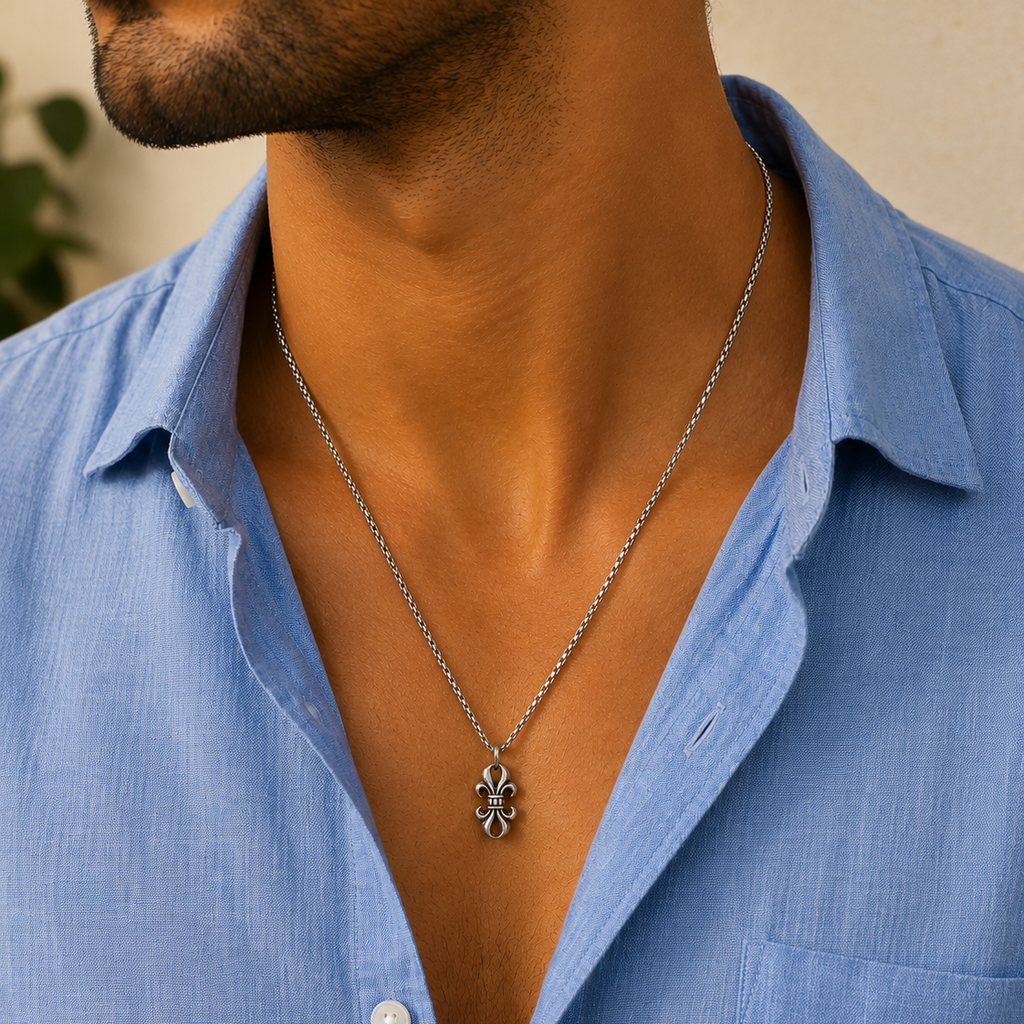 symbolic fleur de lis mens necklace