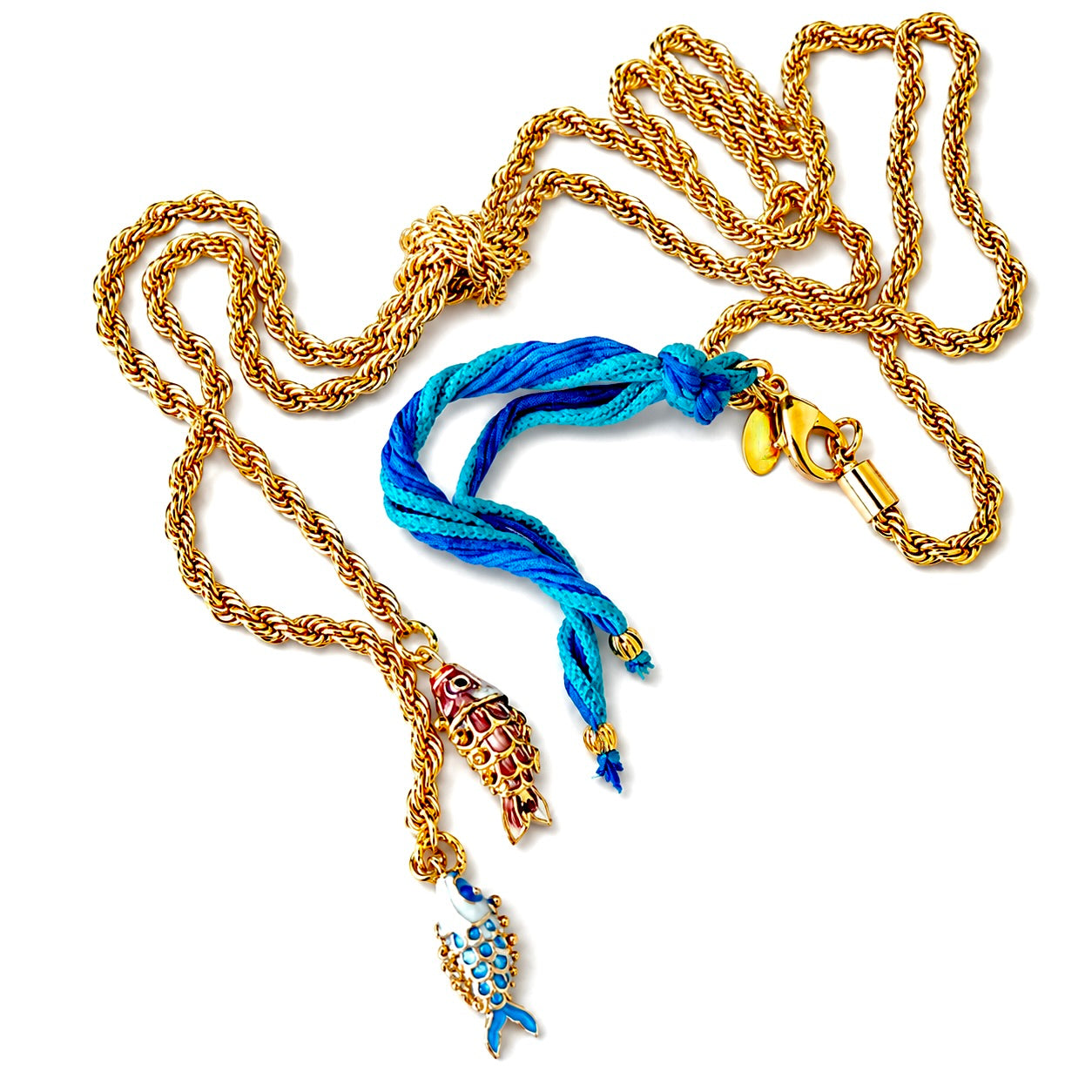 double fish knotted chain necklace