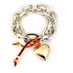 golden heart and metal chain bracelet