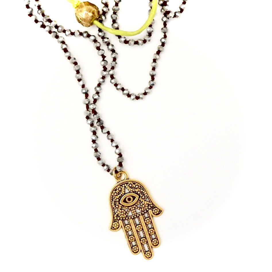 magical hand of hamsa in pyrite necklace