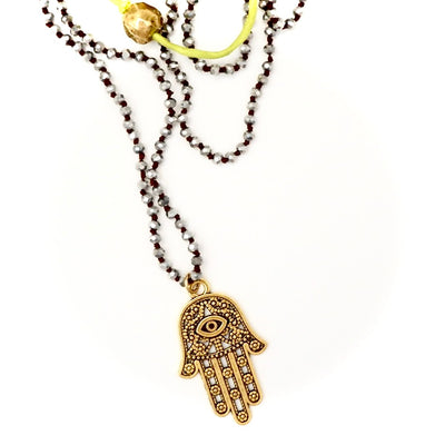 magical hand of hamsa in pyrite necklace