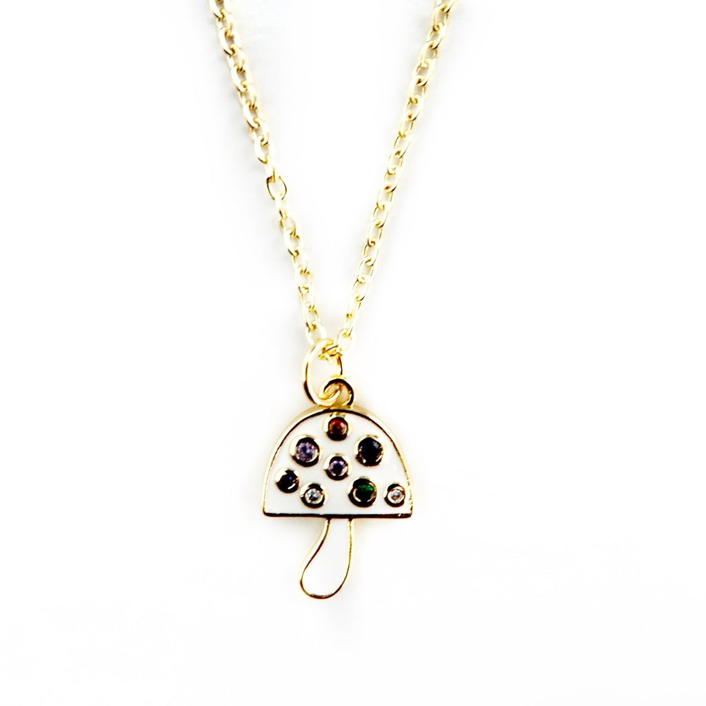 enamel gemstone mushroom necklace
