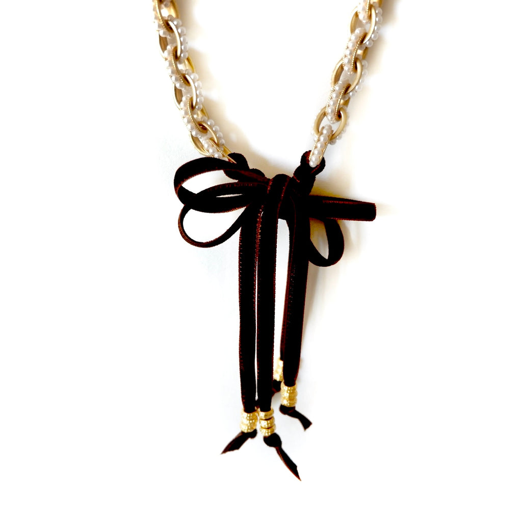 chunky metal and pearl chain necklace