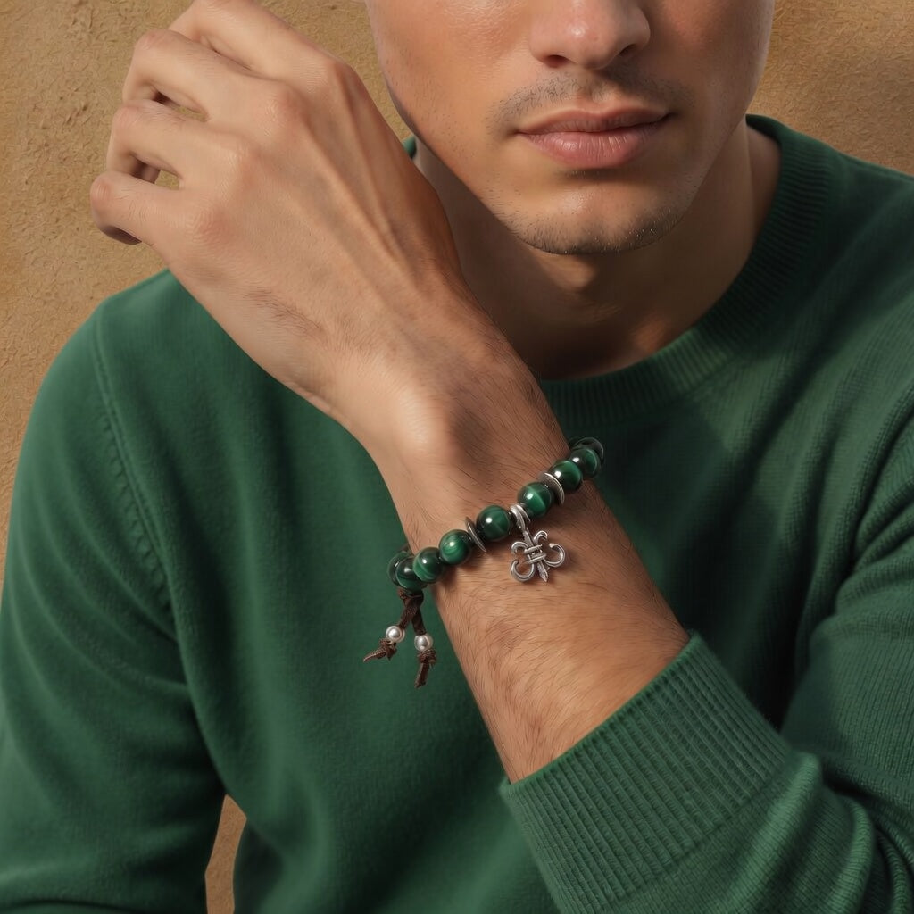 malachite fleur de lis mens bracelet