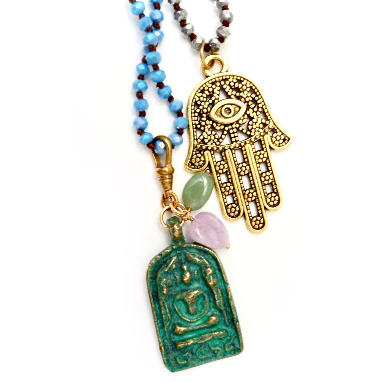 vintage green yoga necklace