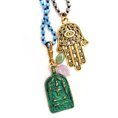 my blue green yoga necklace