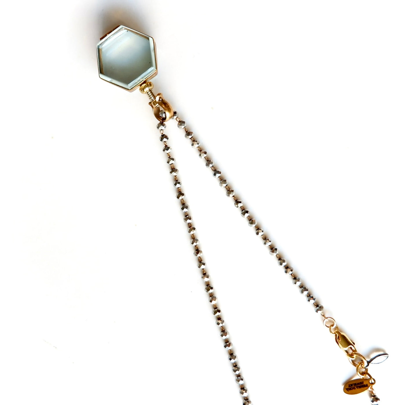 vintage locket pearl pyrite necklace
