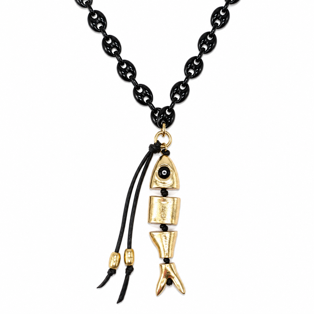 giant fish x black link necklace