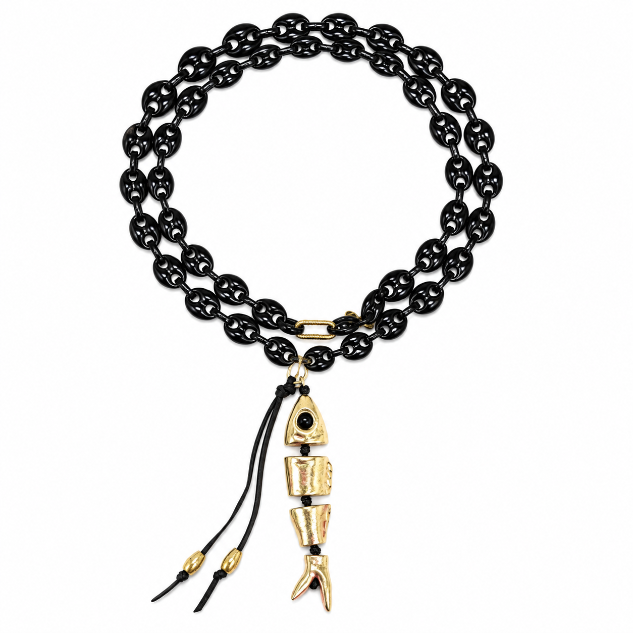 giant fish x black link necklace