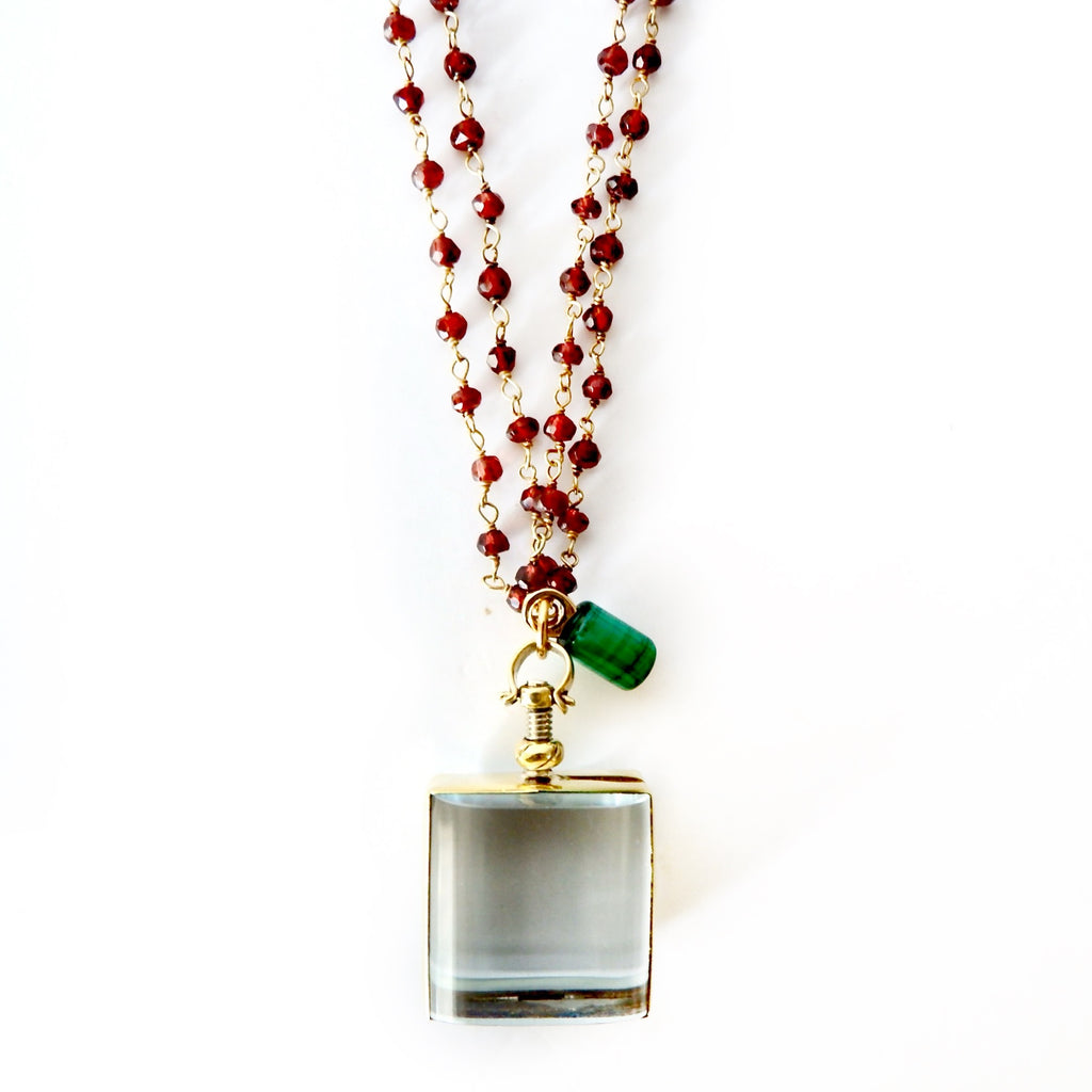 garnet and vintage locket necklace