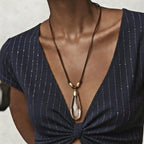 large crystal drop and leather necklace
