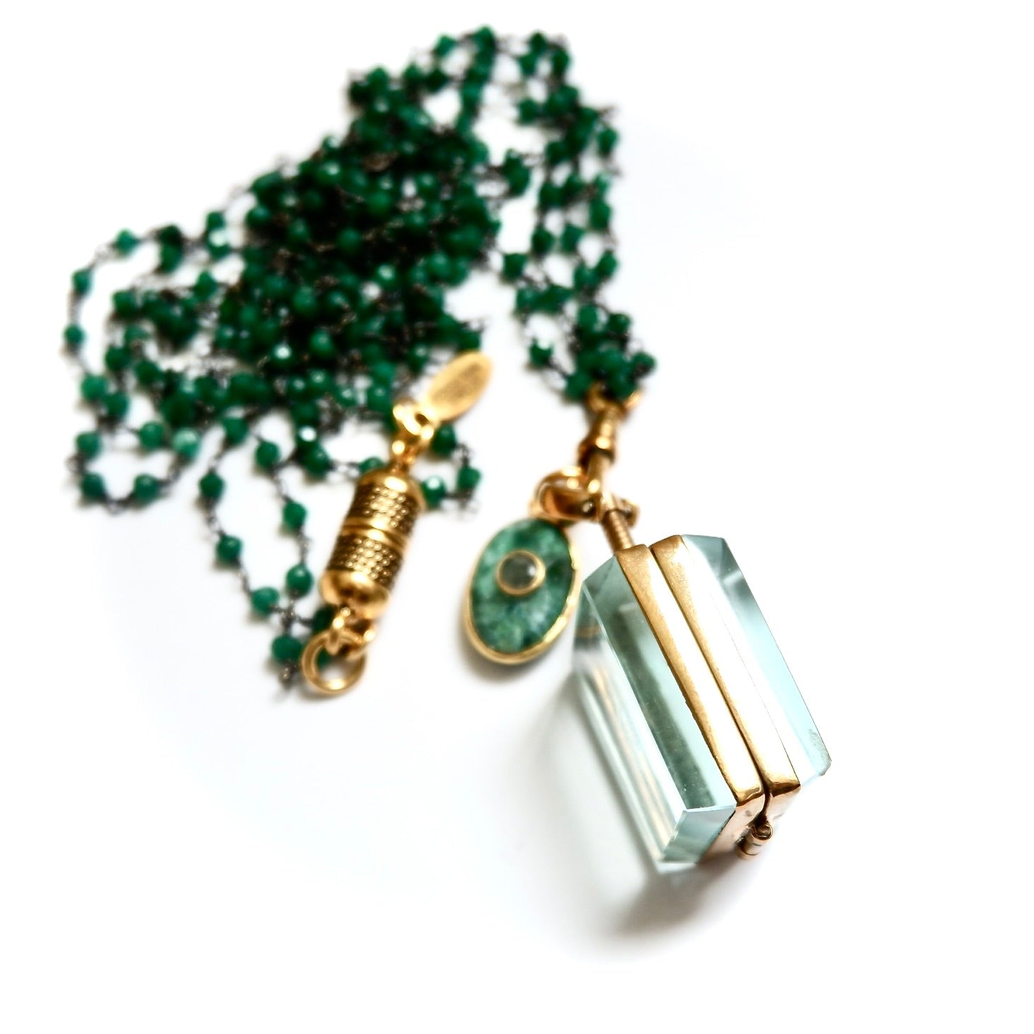 vintage square glass locket green onyx necklace