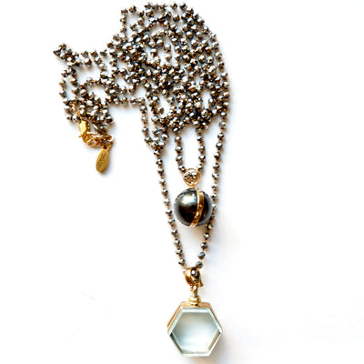 vintage locket pearl pyrite necklace