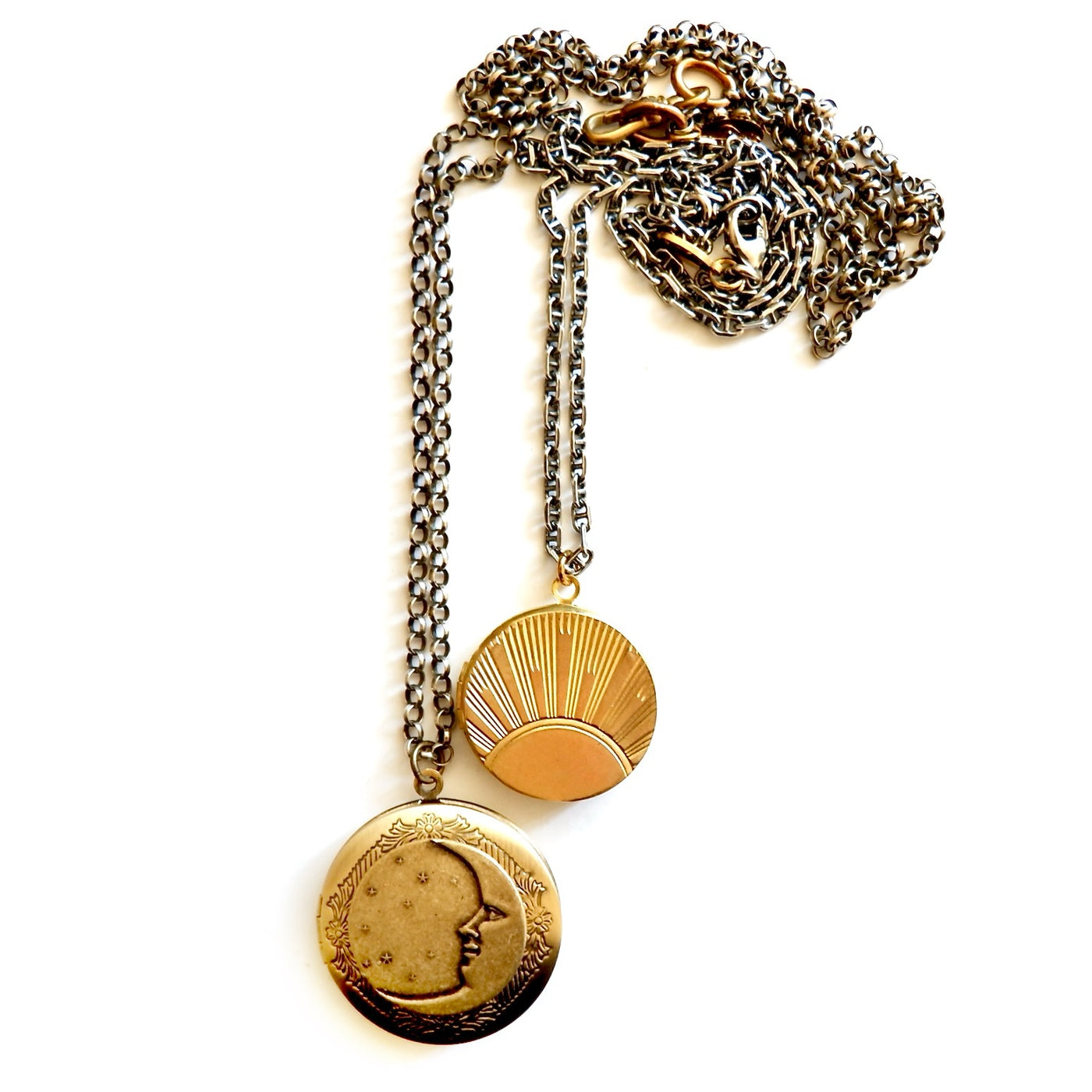 vintage moon face locket necklace