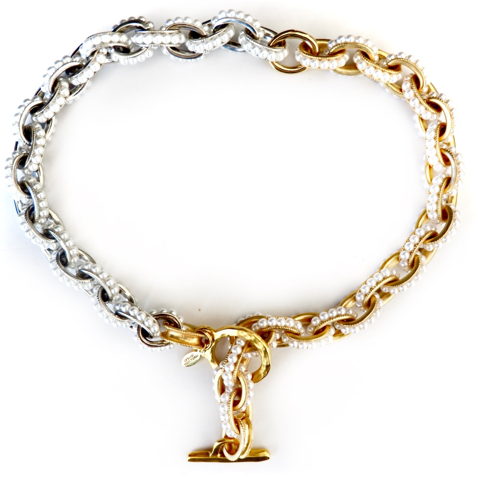 chunky mixed metal and pearls necklace